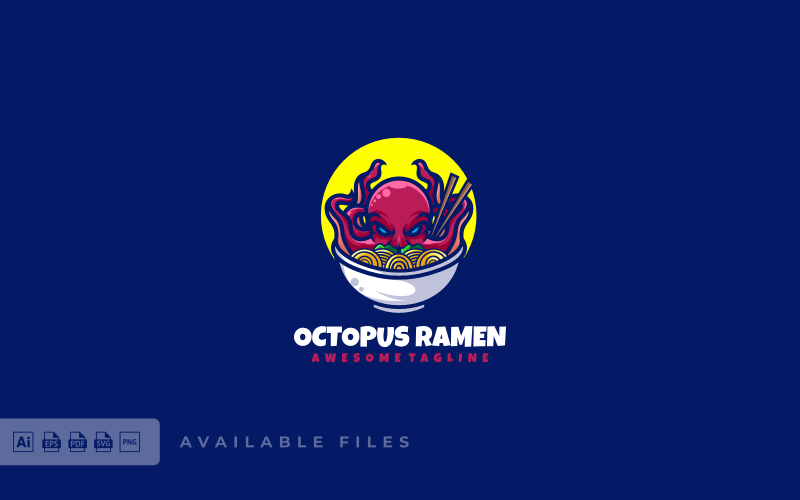 Oktopus-Ramen-Maskottchen-Cartoon-Logo