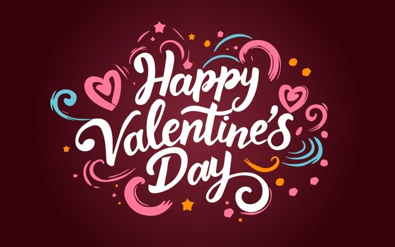 bezplatná šablona Šťastný Valentýn s přáním tvaru srdce na barevném pozadí