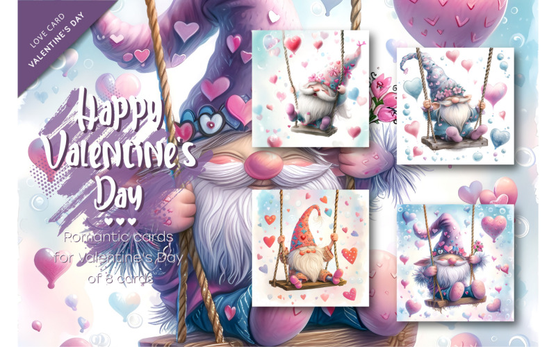 Gnomos enamorados. Tarjetas para el día de San Valentín.