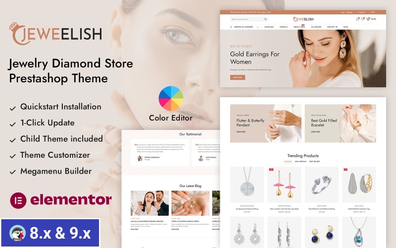 Jeweelish - Thème adaptatif Prestashop pour magasin de bijoux et d'ornements