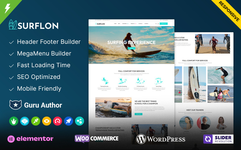 Surflon - motyw WordPress dla klubu surfingowego i deski surfingowej Elementor