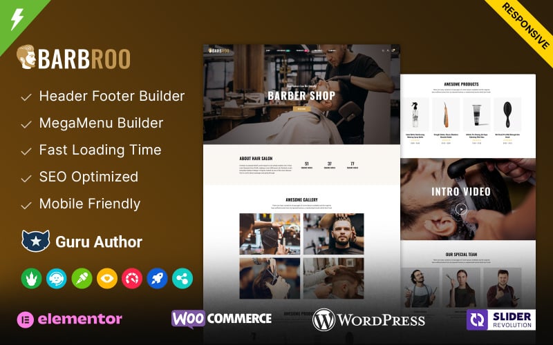 Barbroo - Tema de WordPress Elementor para peluquería y barbería