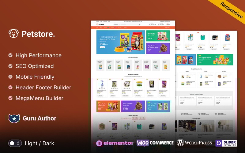 PetStore - тема WooCommerce для зоомагазина и корма для домашних животных Elementor
