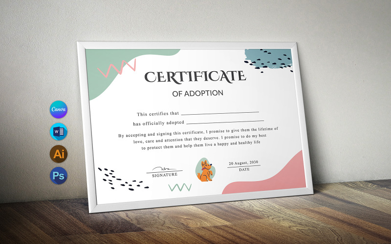 Certyfikat adopcji psa Canva i Word