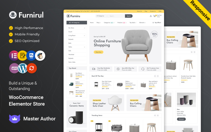 Furniru — WooCommerce тема для мебели и интерьера Elementor