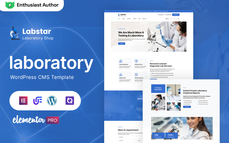 Labstar - Laboratorium- en wetenschappelijk onderzoek WordPress Elementor-thema