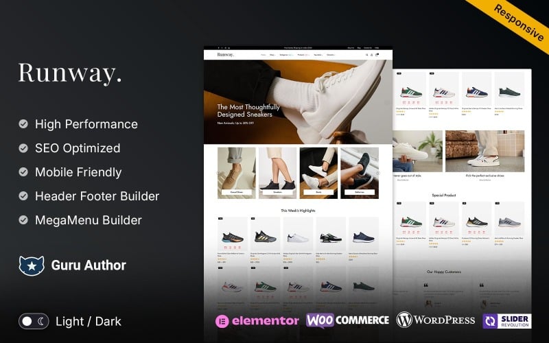 Подиум — тема WooCommerce для обуви и моды Elementor
