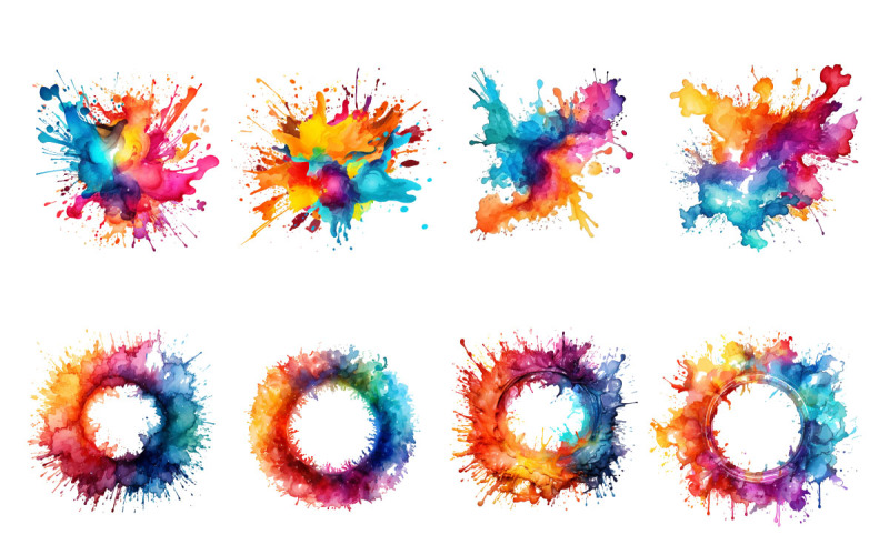Absztrakt színes szivárvány színű festmény illusztráció és akvarell splash kör keret