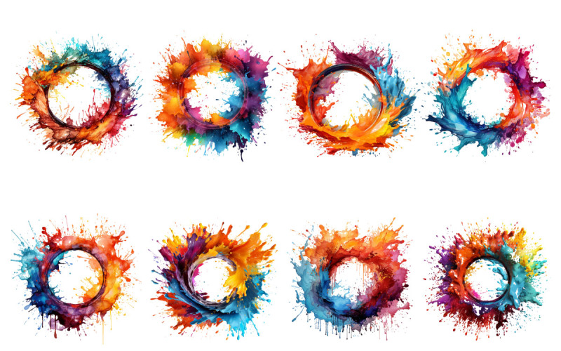 Conjunto de marco de círculo de salpicaduras de arco iris colorido abstracto