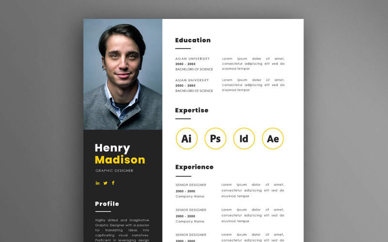 Modello di curriculum per curriculum di graphic designer moderno