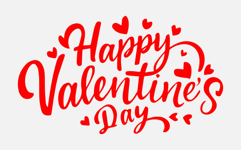 Happy Valentines Day red lettering background Greeting Card. Free vector illustration