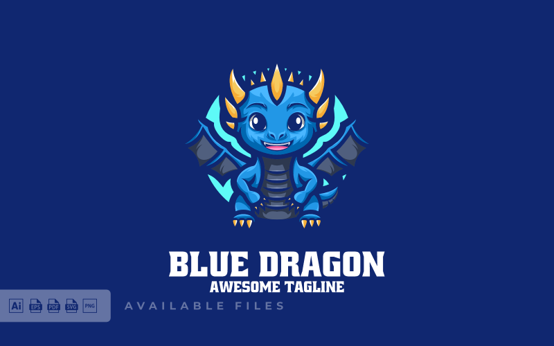 Logotipo de desenho animado da mascote do dragão azul