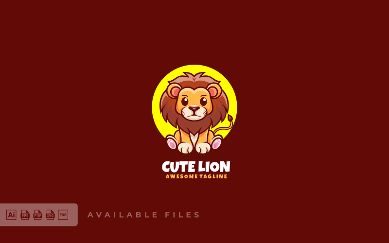 Logotipo fofo do desenho animado da mascote do leão 1