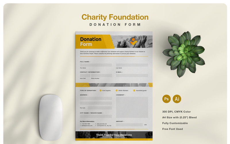 Šablona formuláře pro charitativní dar