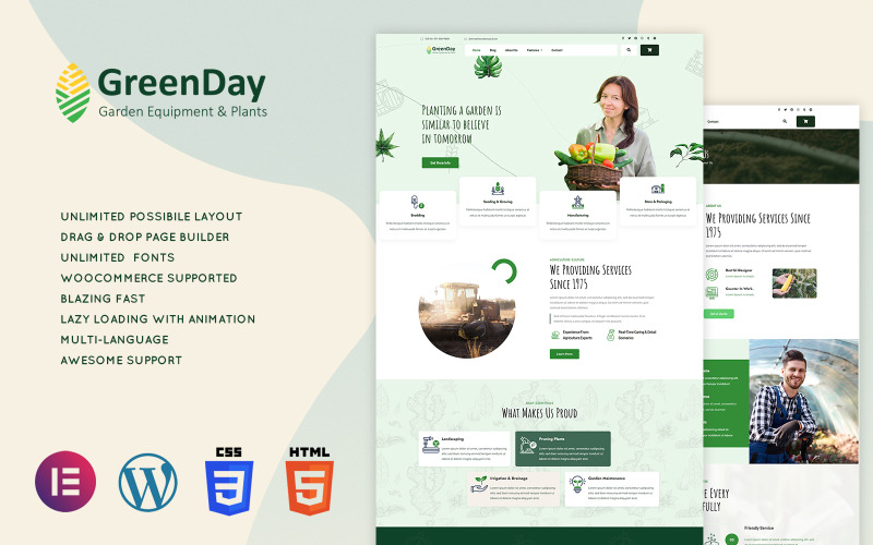 Greenday - Landbouw en tuinieren WordPress-thema