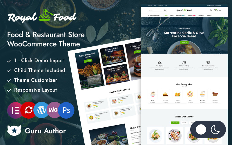 RoyalFood – obchod s potravinami a restauracemi Elementor WooCommerce responzivní téma