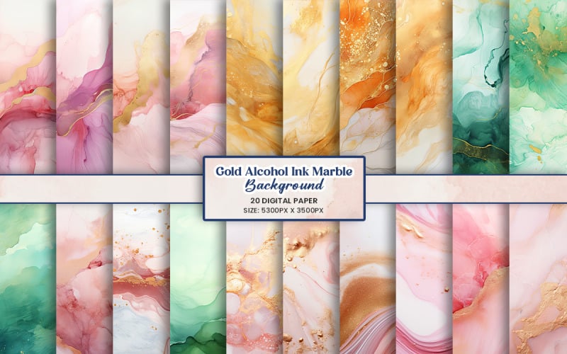 Watercolor marble alcohol ink gold glitter background
