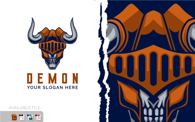 Demon Skull Viking Mascot Logo Design vektor sablon illusztráció