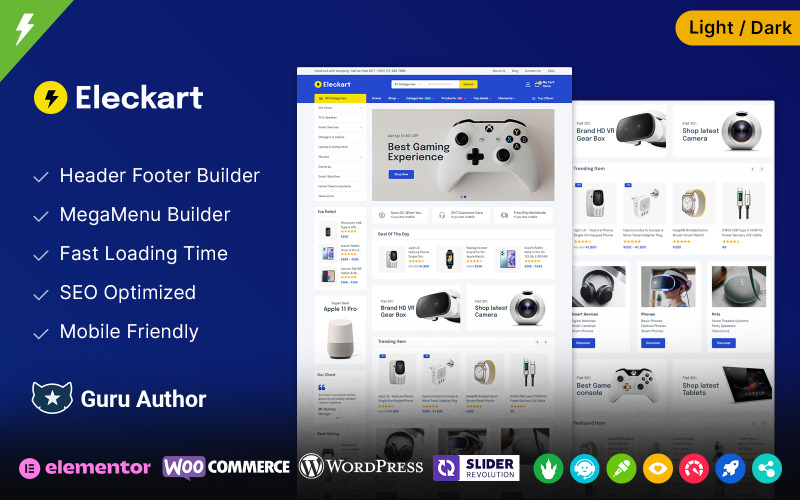 ElecKart - Elektronik, Cep Telefonları ve Bilgisayar Mağazası Elementor WooCommerce Teması