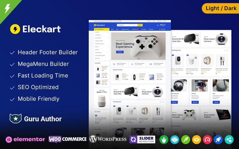 ElecKart — магазин электроники, мобильных телефонов и компьютеров, тема Elementor WooCommerce