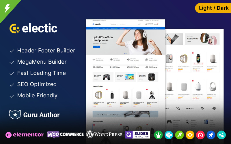 Elektromos - Elektronikai és számítógépes és műszaki bolt Elementor WooCommerce téma