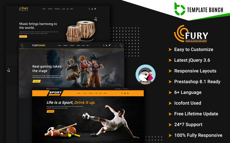 Fury - Muziek en spel met sport - Responsief Prestashop-thema voor e-commerce