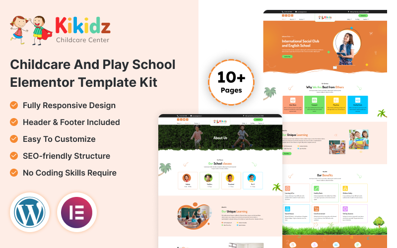 Kikidz - Kit de modelo Elementor para creche e escola lúdica