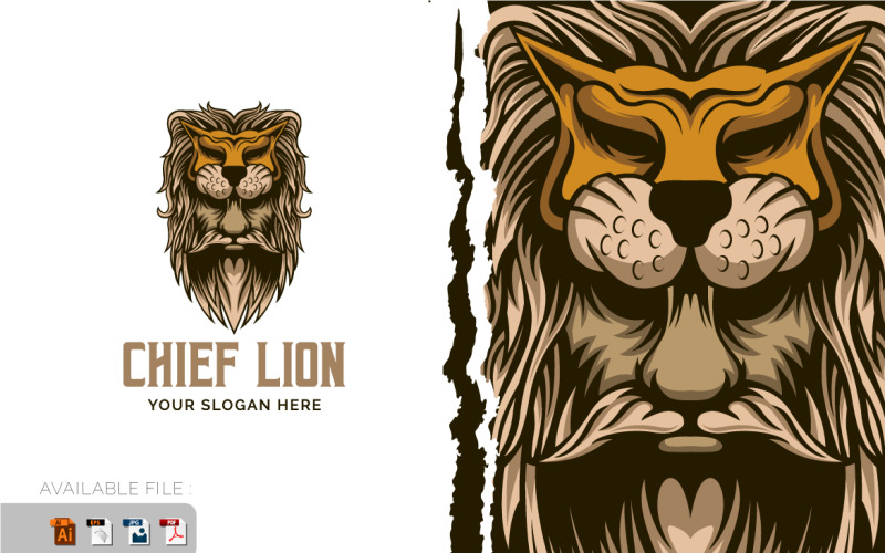 Lion Chief hoofd Logo Vector mascotte sjabloon
