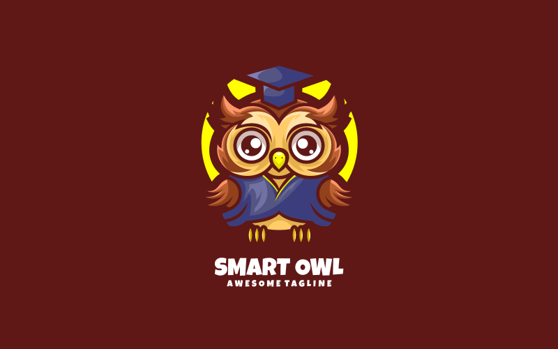 Logotipo de desenho animado da mascote da coruja inteligente