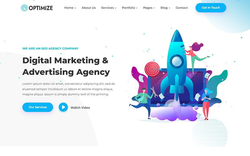 Optimize — адаптивный HTML5-шаблон веб-сайта агентства SEO и цифрового маркетинга