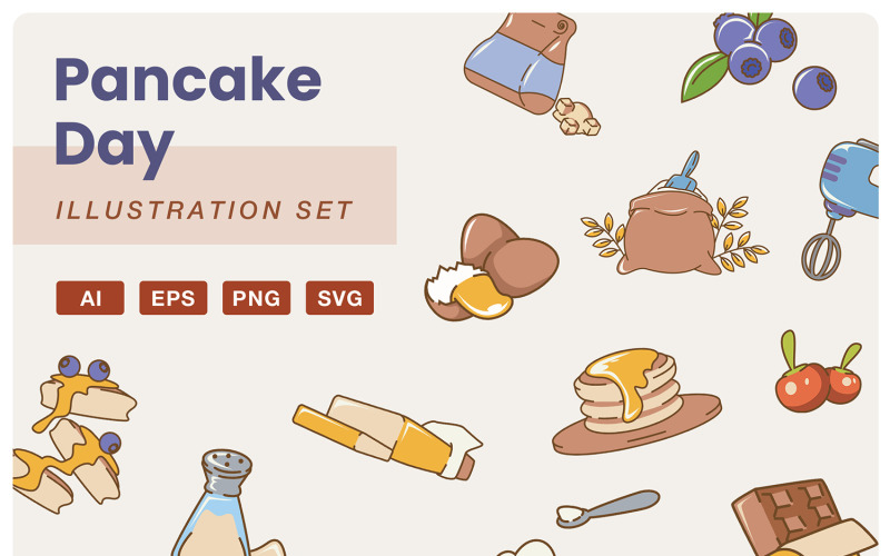 Pannenkoek Dag Handgetekende Element Set