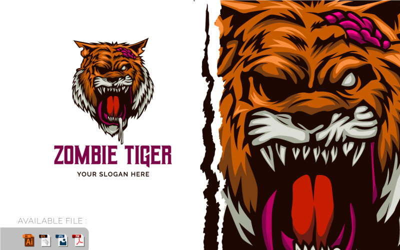 Zombie Tiger Angry Head Logo Vektor-Maskottchen-Vorlage