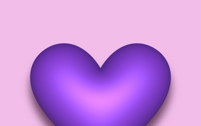 Corazón 3D vector púrpura con una sombra