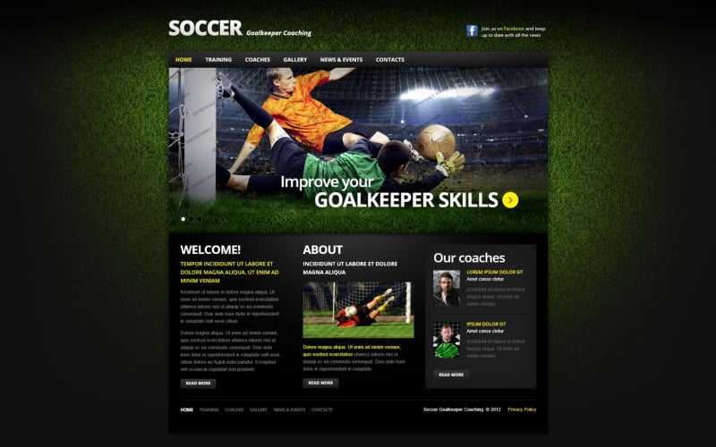 Responsieve websitesjabloon voor voetbal
