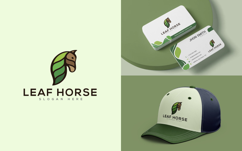 Groen blad paard dierlijk logo