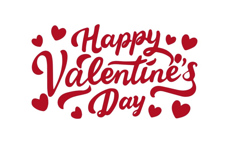 Kézzel rajzolt boldog Valentin-napot betűkkel, ingyenes Valentin-téma szavakkal és szívekkel