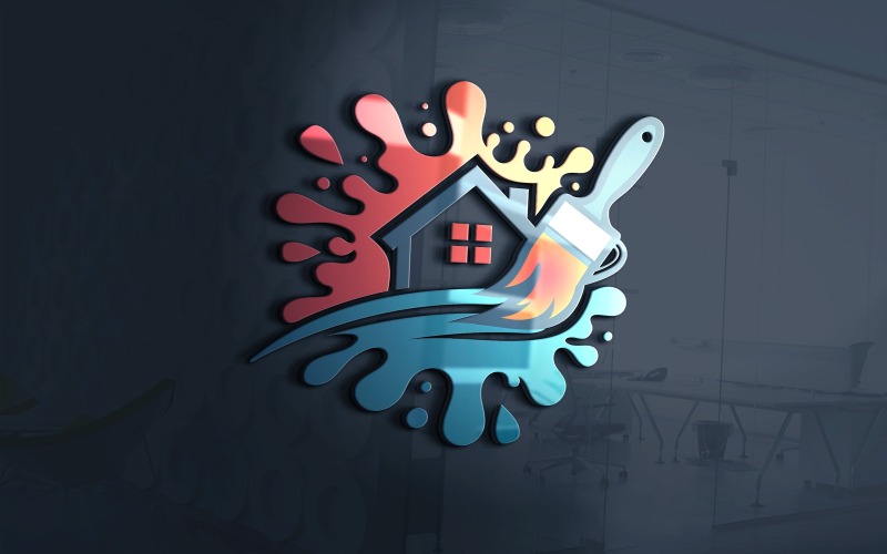 Vetor de modelo de logotipo de pincel de respingo de casa de pintura