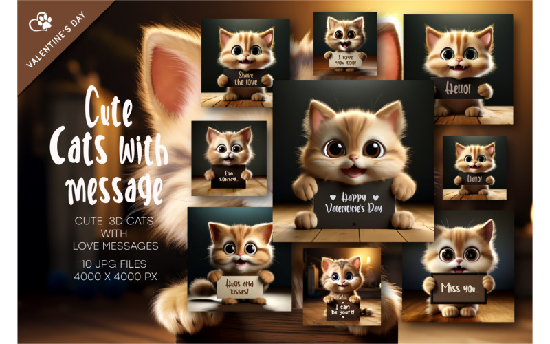 Chats mignons avec message. Saint Valentin.