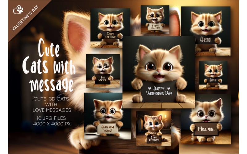 Süße Katzen mit Botschaft. Valentinstag.