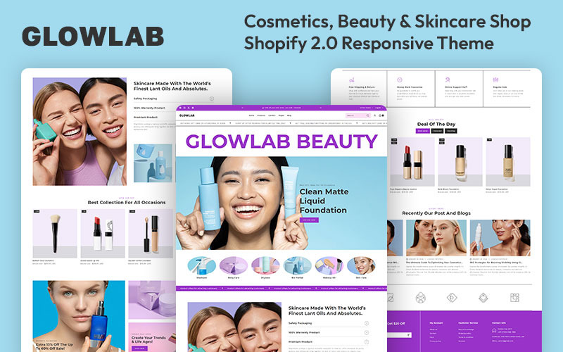 Glowlab – Szépség, kozmetika és bőrápoló többcélú Shopify 2.0 reszponzív téma
