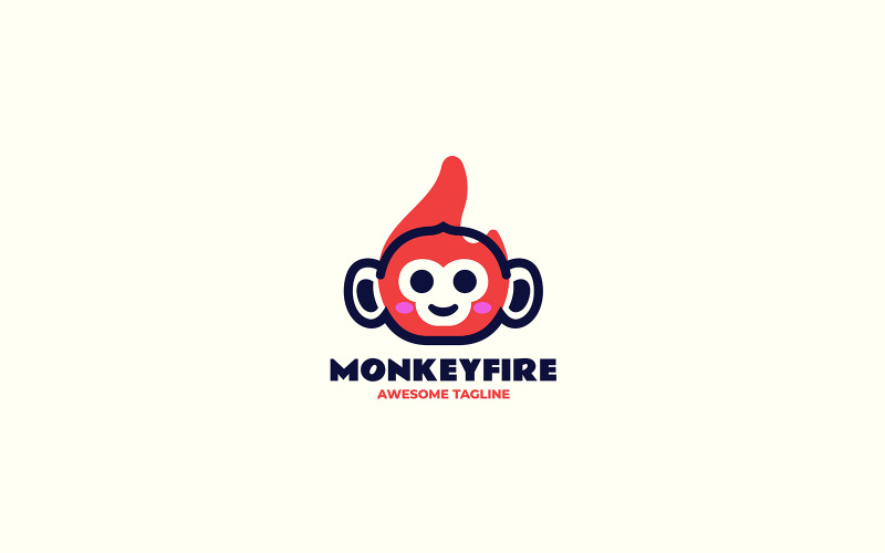 Logo de dessin animé de mascotte de feu de singe