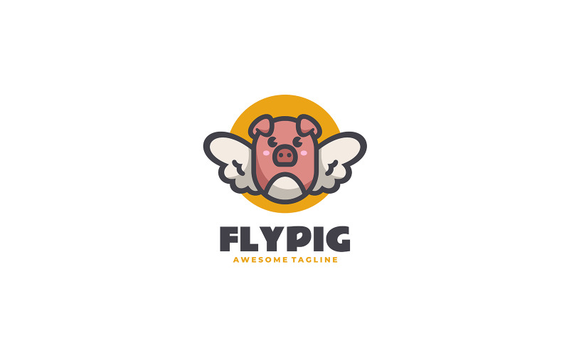 Logo de dessin animé de mascotte de cochon mouche