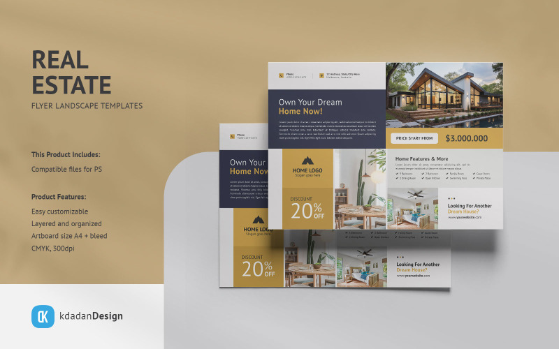 Шаблони дизайну Flyer Real Estate Landscape PSD Vol 076