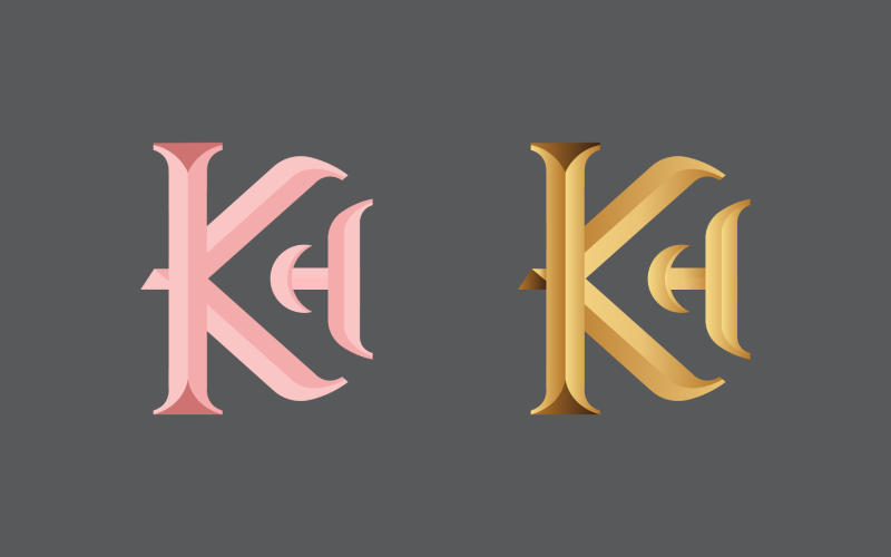 Altın açık mercan rengi kombinasyonuyla KH harfli logo tasarımı