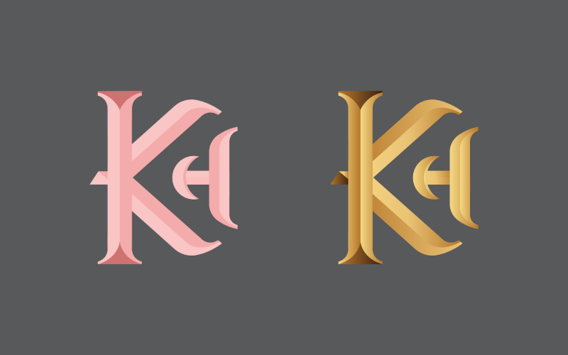 Création de logo en lettrage KH avec combinaison de couleurs corail clair doré