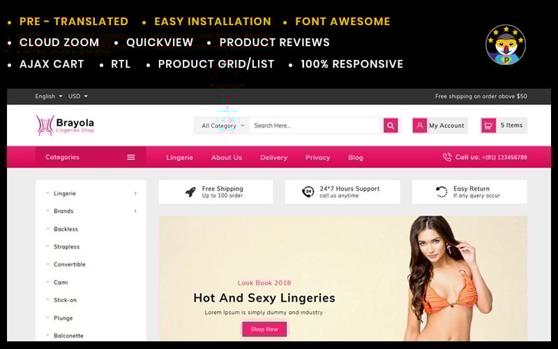 Brayola 内衣 Prestashop 模板