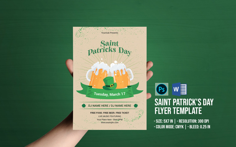 St. Patrick's Day flyer-sjabloon. Woord en Psd