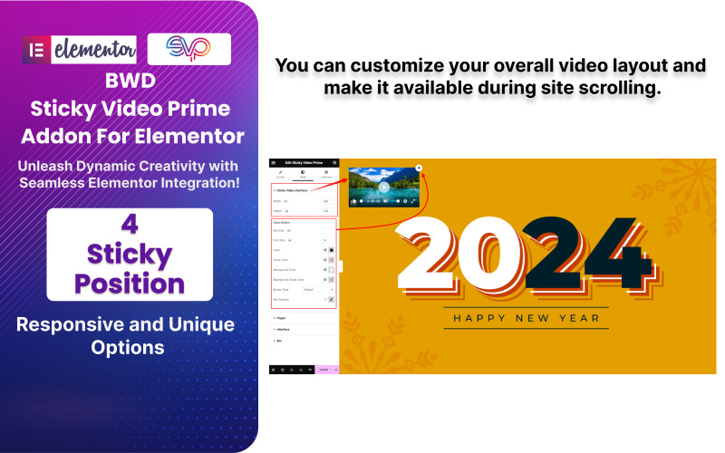 Plugin WordPress BWD Sticky Video Prime pour Elementor
