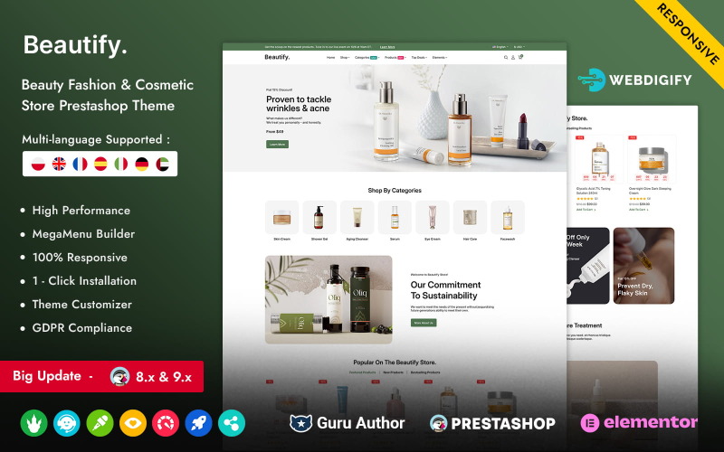 Beautify – responsywny motyw Prestashop Elementor dla branży kosmetycznej i urody