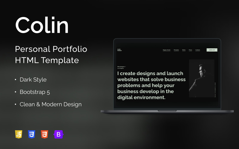 Colin – Személyes portfólió nyitóoldalsablonja